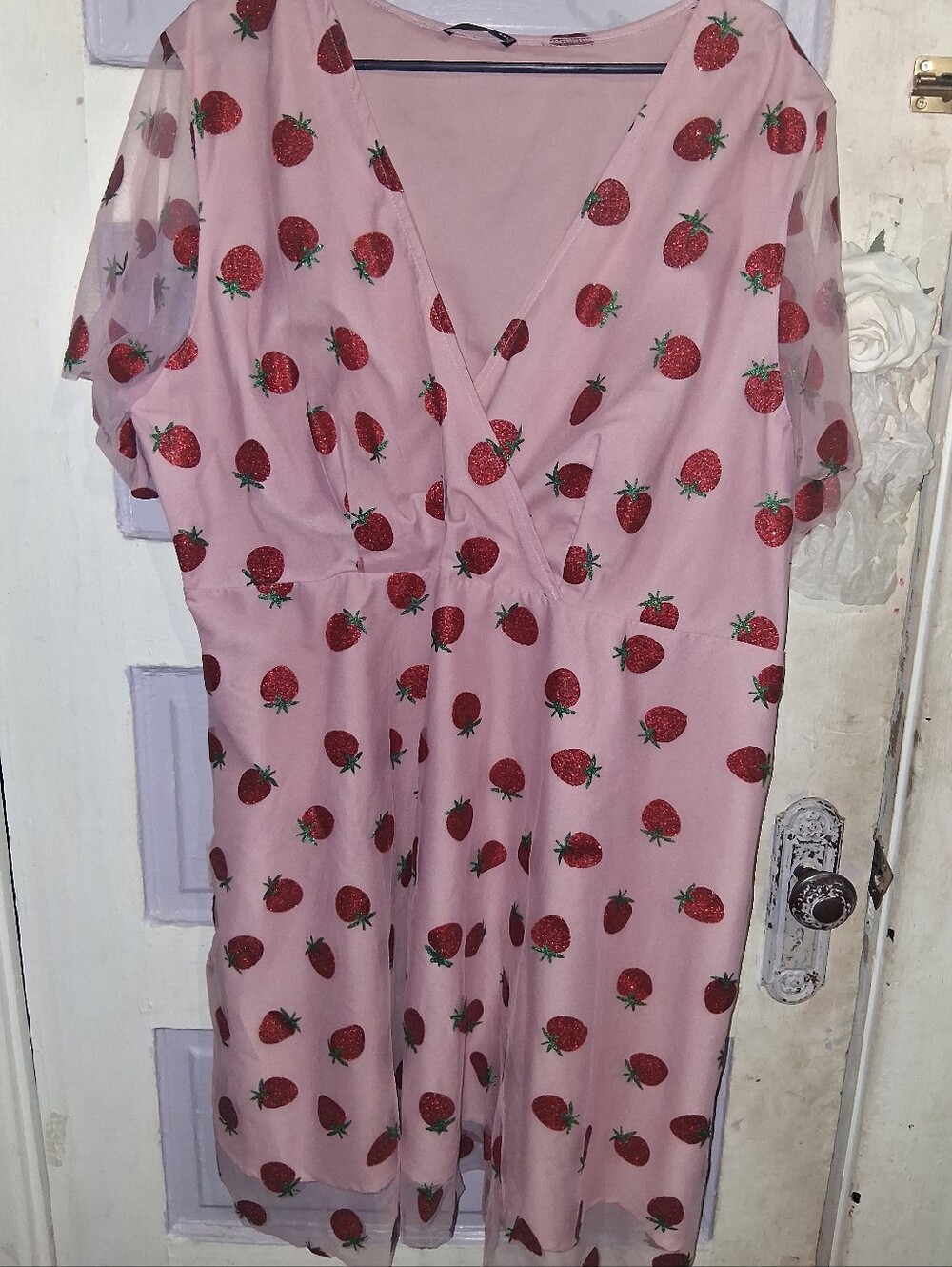 Pink Strawberry-Print Wrap Dress 3X 4X